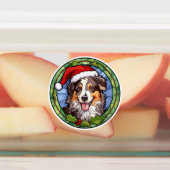 Australian Shepherd Glas in lood Kerst Labels (Aangebracht)