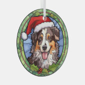 Australian Shepherd Glas in lood Kerst Ornament (Voorkant Rechts)