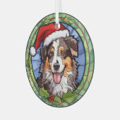 Australian Shepherd Glas in lood Kerst Ornament (Voorkant links)