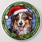 Australian Shepherd Glas in lood Kerst Ronde Button 6,0 Cm (Voorkant)