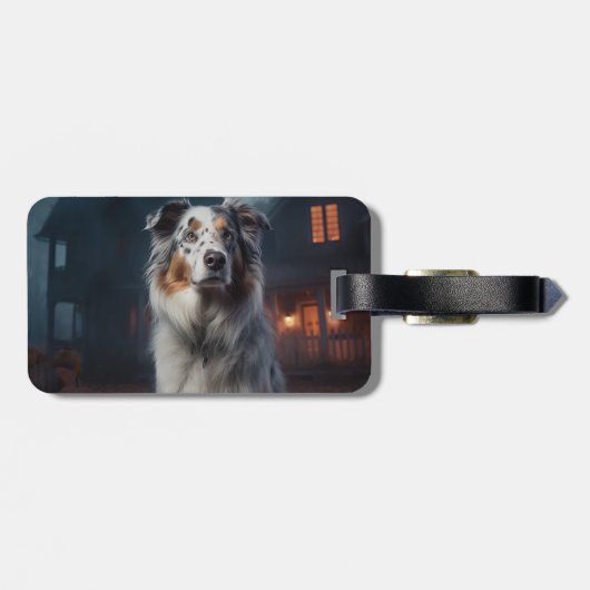 Australian Shepherd Halloween Scary Bagagelabel (Achterkant horizontaal)