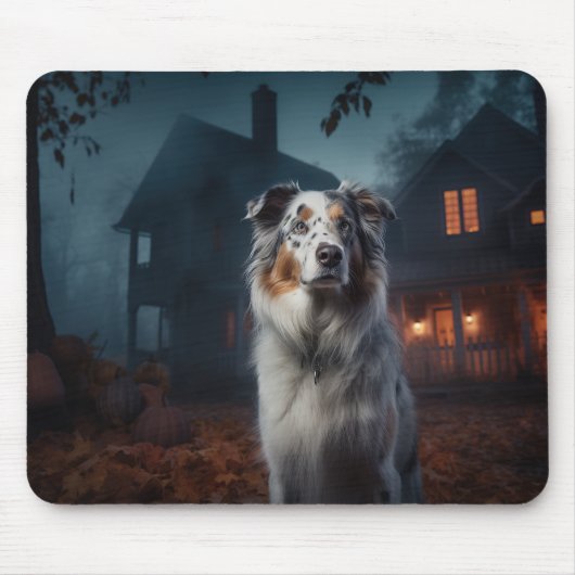 Australian Shepherd Halloween Scary Muismat (Voorkant)