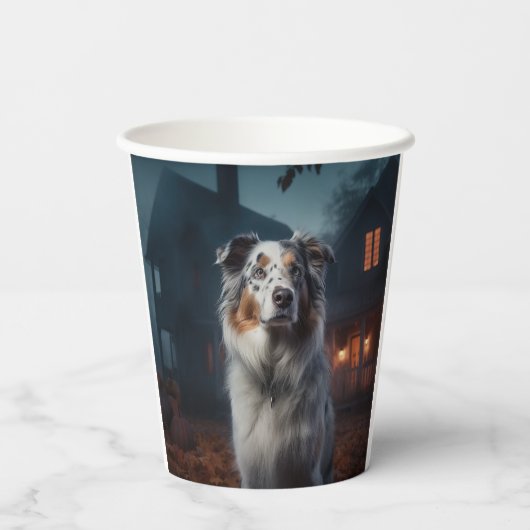 Australian Shepherd Halloween Scary Papieren Bekers (Achterkant)