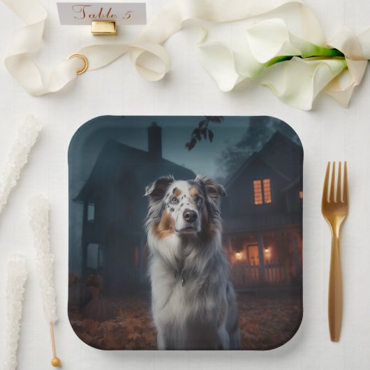 Australian Shepherd Halloween Scary Papieren Bordje (Huwelijk)