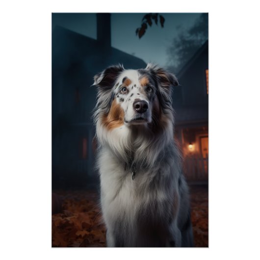 Australian Shepherd Halloween Scary Perfect Poster (Voorkant)