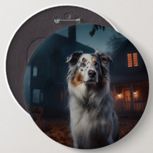 Australian Shepherd Halloween Scary Ronde Button 6,0 Cm