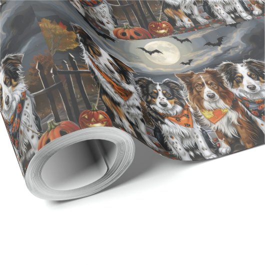 Australian Shepherd Halloween Spooky Cadeaupapier (Rol Hoek)