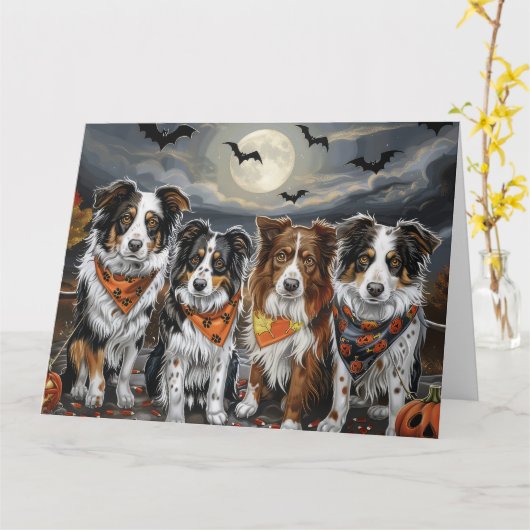 Australian Shepherd Halloween Spooky Kaart (Gele Bloem)