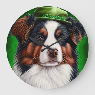Australian Shepherd-hond in St. Patrick's Day-jurk Grote Klok