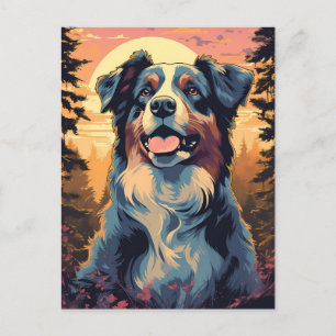 Australian-Shepherd in het bos tijdens zonsonderga Briefkaart