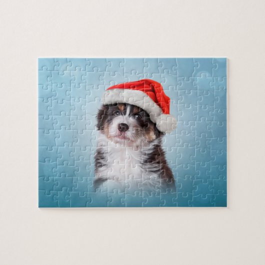 Australian Shepherd in het rode pet van Santa Legpuzzel (Horizontaal)