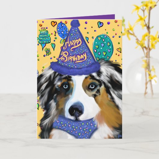 Australian Shepherd Kaart (Gele Bloem)