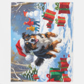 Australian Shepherd Kerstfeest Sneeuwscène Fleece Deken (Voorkant)