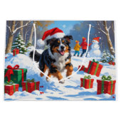 Australian Shepherd Kerstfeest Sneeuwscène Groot Cadeauzakje (Voorkant)