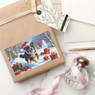 Australian Shepherd Kerstfeest Sneeuwscène Rechthoekige Sticker