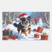 Australian Shepherd Kerstfeest Sneeuwscène Rechthoekige Sticker (Voorkant)