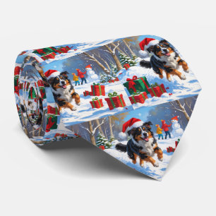 Australian Shepherd Kerstfeest Sneeuwscène Stropdas