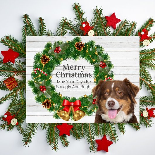 Australian Shepherd Kerstmis Pine Cone Wreate Feestdagenkaart