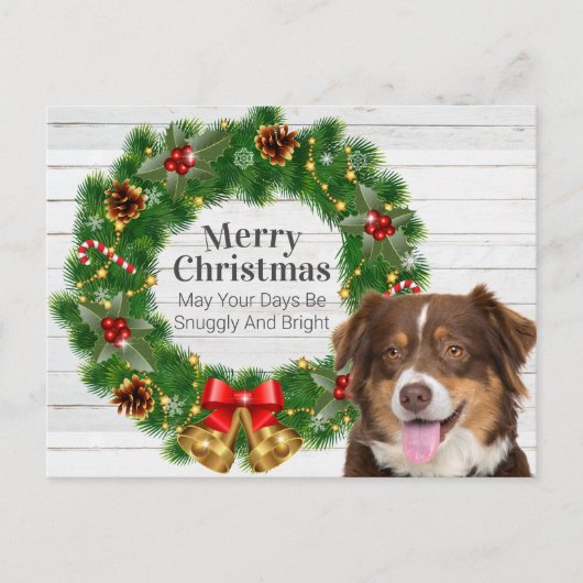 Australian Shepherd Kerstmis Pine Cone Wreate Feestdagenkaart (Voorkant)