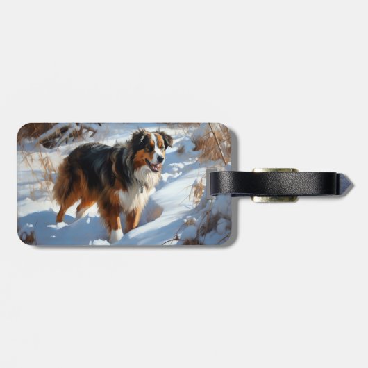 Australian Shepherd Laat Het Sneeuw Kerstmis Bagagelabel (Achterkant horizontaal)