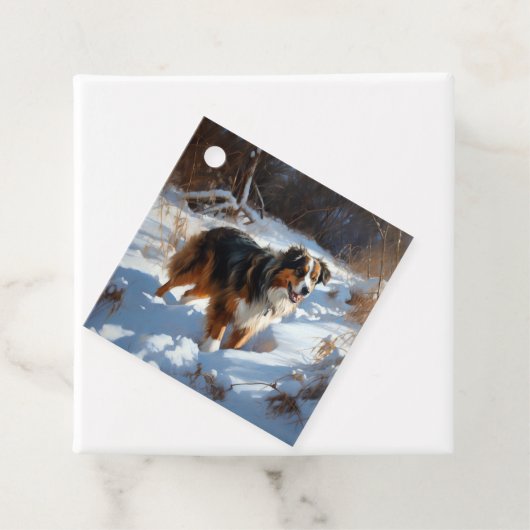 Australian Shepherd Laat Het Sneeuw Kerstmis Bedankjes Labels (In situ)