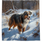 Australian Shepherd Laat Het Sneeuw Kerstmis Douchegordijn (Voorkant)