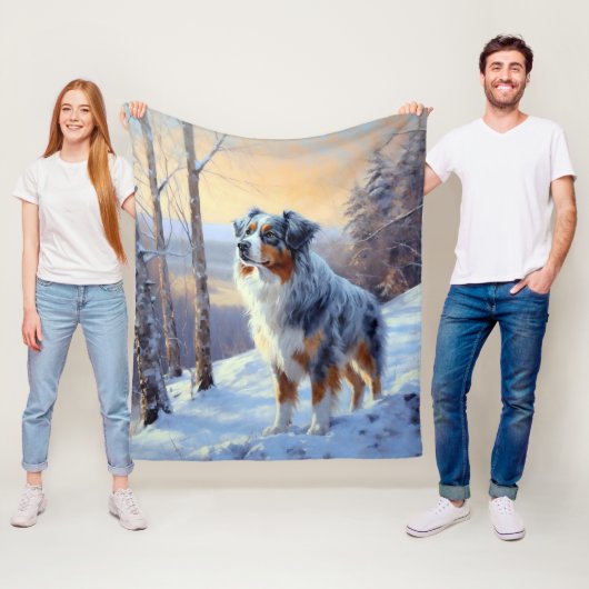Australian Shepherd Laat Het Sneeuw Kerstmis Fleece Deken (In situ)