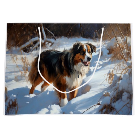 Australian Shepherd Laat Het Sneeuw Kerstmis Groot Cadeauzakje (Voorkant)