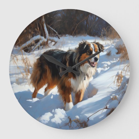 Australian Shepherd Laat Het Sneeuw Kerstmis Grote Klok (Voorkant)