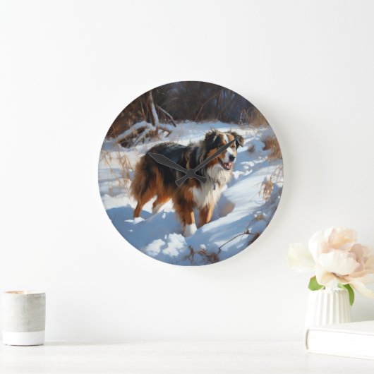 Australian Shepherd Laat Het Sneeuw Kerstmis Grote Klok (Huis)