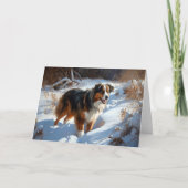 Australian Shepherd Laat Het Sneeuw Kerstmis Kaart (Voorkant)
