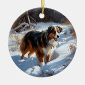 Australian Shepherd Laat Het Sneeuw Kerstmis Keramisch Ornament (Voorkant)