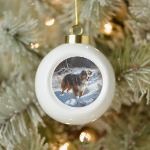Australian Shepherd Laat Het Sneeuw Kerstmis Keramische Bal Ornament