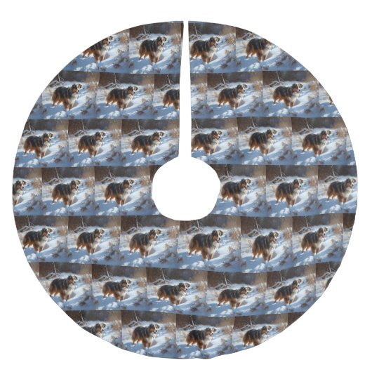 Australian Shepherd Laat Het Sneeuw Kerstmis Kerstboom Rok (Voorkant)