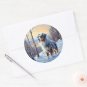 Australian Shepherd Laat Het Sneeuw Kerstmis Ronde Sticker (Envelop)