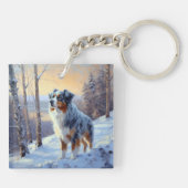 Australian Shepherd Laat Het Sneeuw Kerstmis Sleutelhanger (Achterkant)