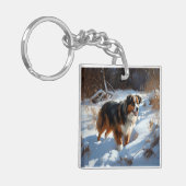 Australian Shepherd Laat Het Sneeuw Kerstmis Sleutelhanger (Voorkant Links)
