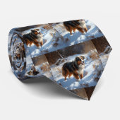 Australian Shepherd Laat Het Sneeuw Kerstmis Stropdas (Opgerold)