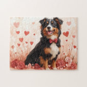 Australian Shepherd met Rozen - Valentijnsdag Legpuzzel (Horizontaal)