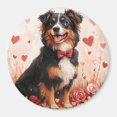 Australian Shepherd met Rozen - Valentijnsdag Magneet (Voorkant)