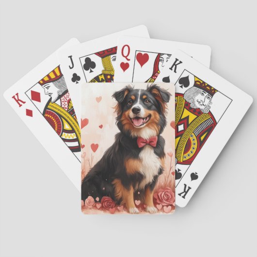 Australian Shepherd met Rozen - Valentijnsdag Pokerkaarten (Achterkant)