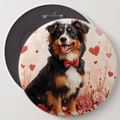 Australian Shepherd met Rozen - Valentijnsdag Ronde Button 6,0 Cm (Voorkant /achterkant)