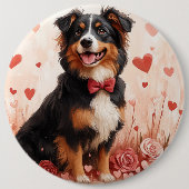 Australian Shepherd met Rozen - Valentijnsdag Ronde Button 6,0 Cm (Voorkant)