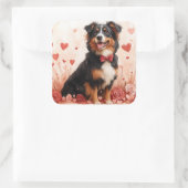 Australian Shepherd met Rozen - Valentijnsdag Vierkante Sticker (Tas)