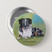 Australian Shepherd, mooie blauwe merel! Ronde Button 7,6 Cm (Voorkant /achterkant)