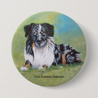 Australian Shepherd, mooie blauwe merel! Ronde Button 7,6 Cm