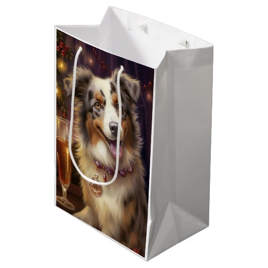 Australian Shepherd Nieuwjaar Medium Cadeauzakje (Voorkant Gekanteld)