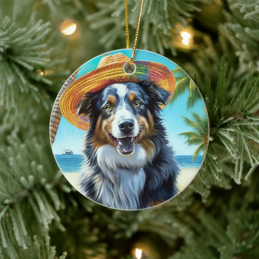 Australian Shepherd On Beach hondenliefhebber zome Keramisch Ornament (Boom)