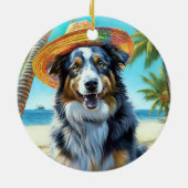 Australian Shepherd On Beach hondenliefhebber zome Keramisch Ornament (Achterkant)