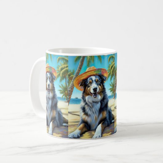 Australian Shepherd On Beach hondenliefhebber zome Koffiemok (Voorkant links)